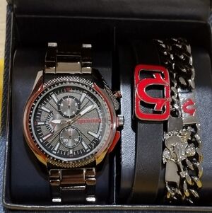 TRUE RELIGION MEN'S WATCH WITH BRACELETS SET PREMIUM DENIM BOX NEW
